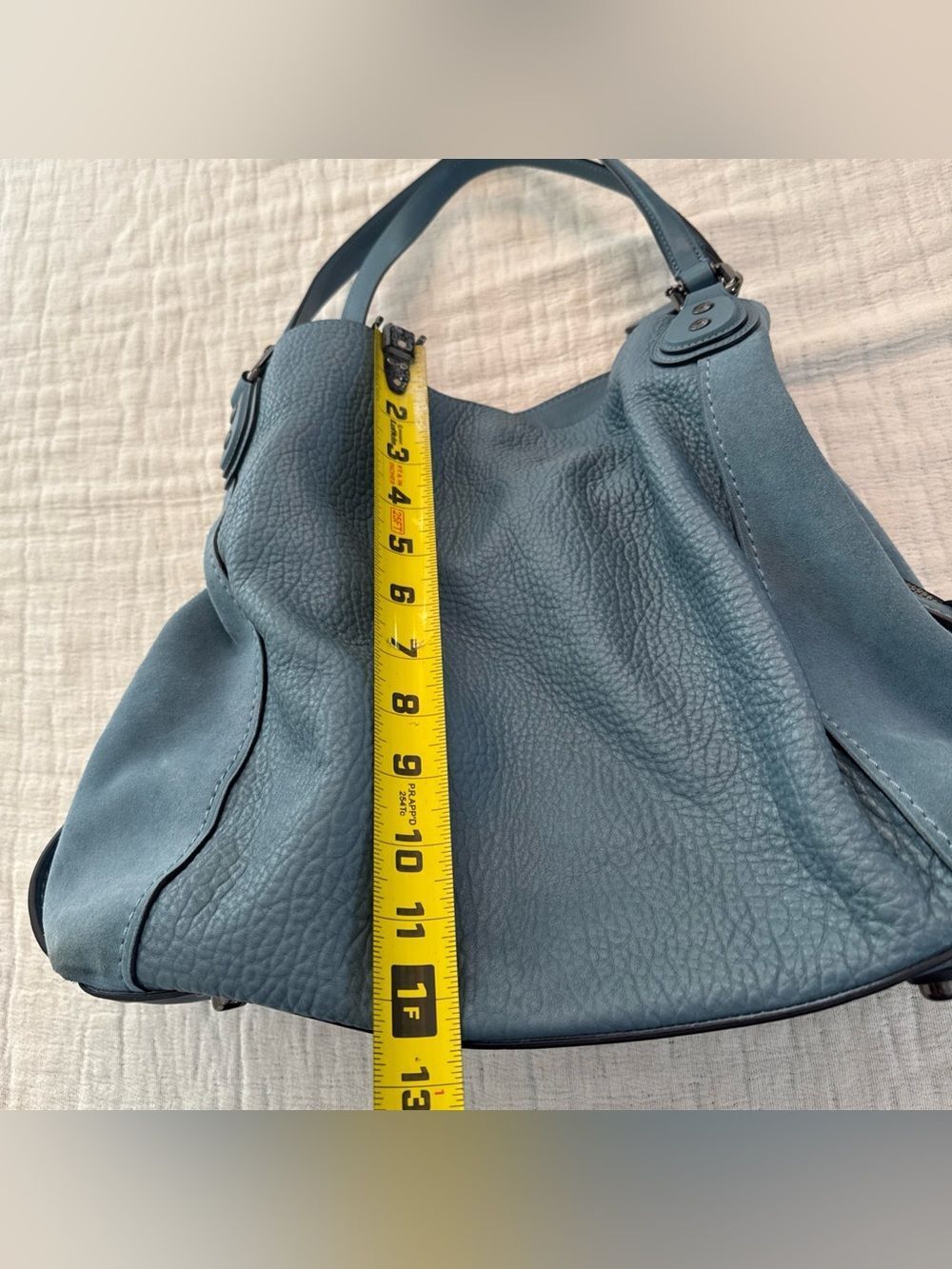 Coach Edie 42 Buffalo-Embossed Mixed Leathers Blue Large Shoulder Bag - Picture 15 of 16